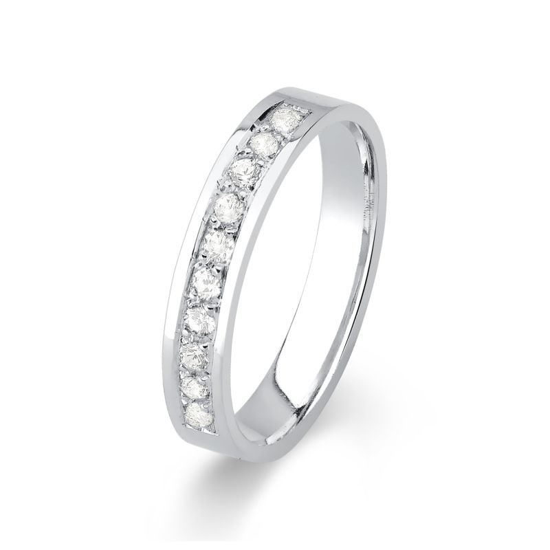 Aliança Namoro Prata 925 Reta 4 mm Com 10 Zircônias
