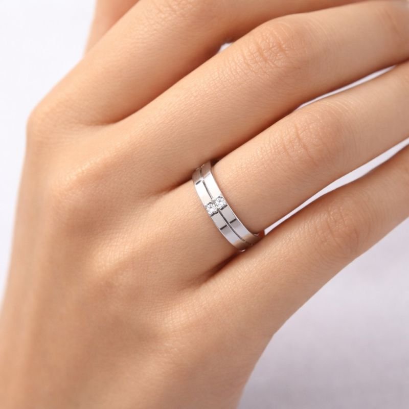 Aliança Namoro Prata 925 Reta 4 mm Com Zircônias