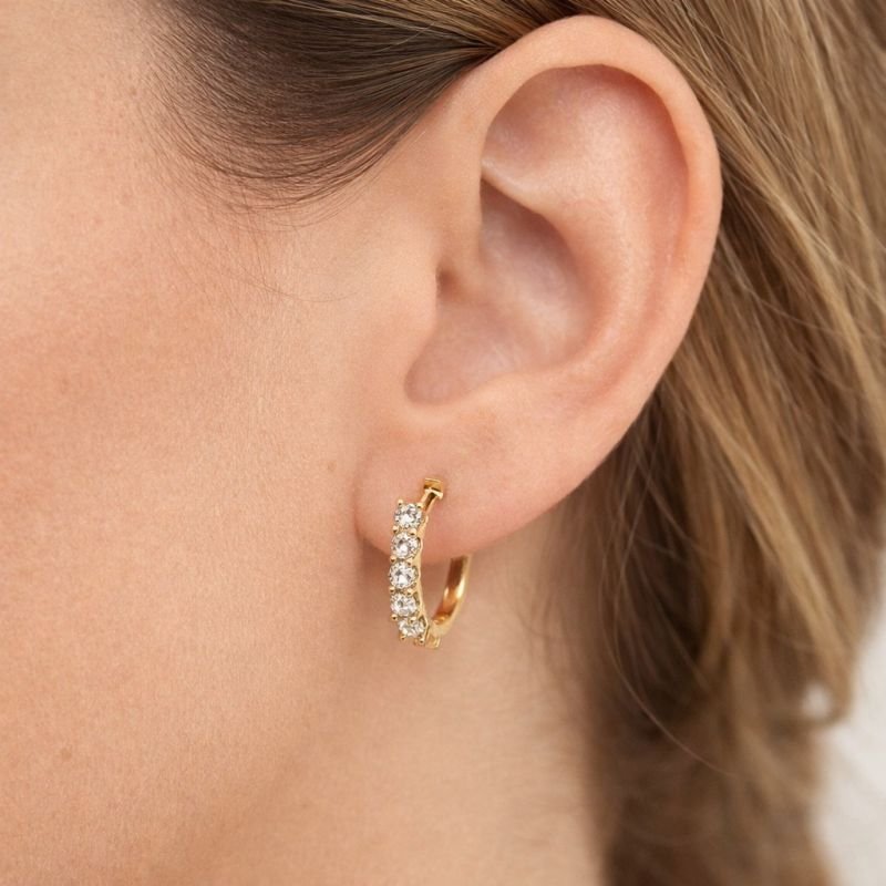 Brinco Argola Dourado com Moissanites - Certificação GRA