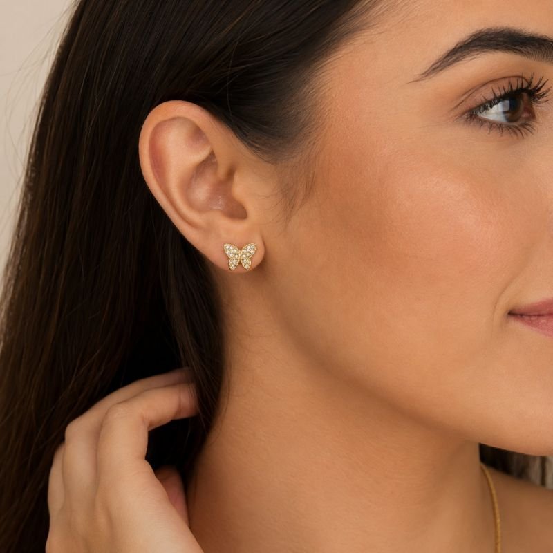 Brincos Dourado Borboleta com Zircônias
