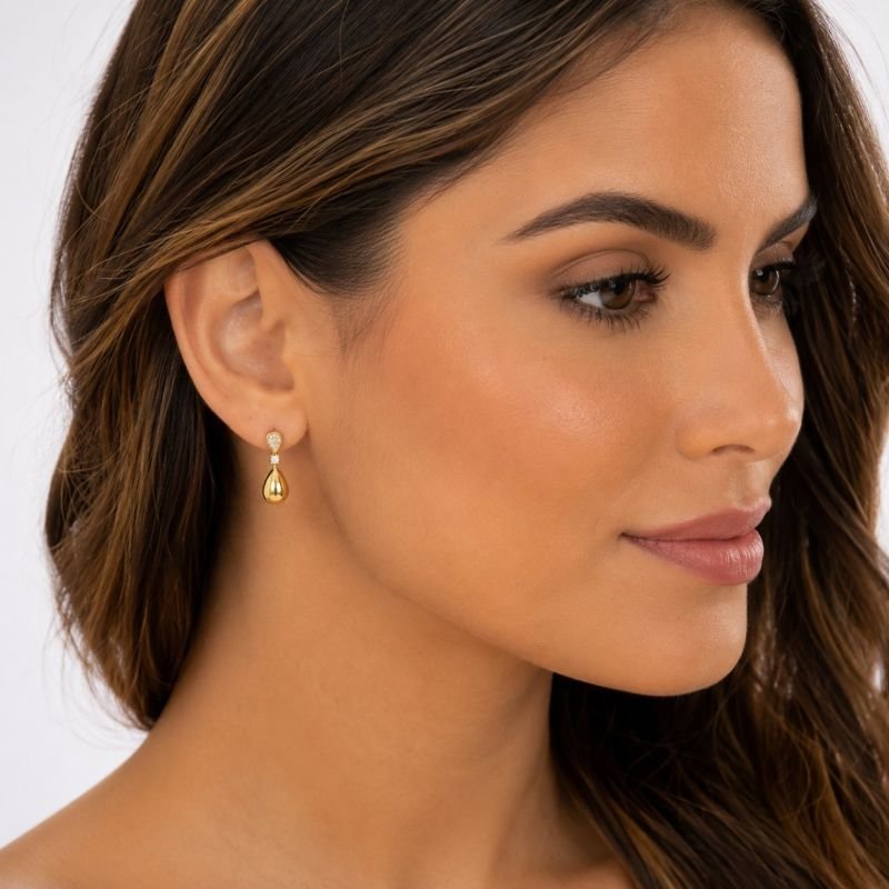 Brincos Dourado Gota com Zircônias