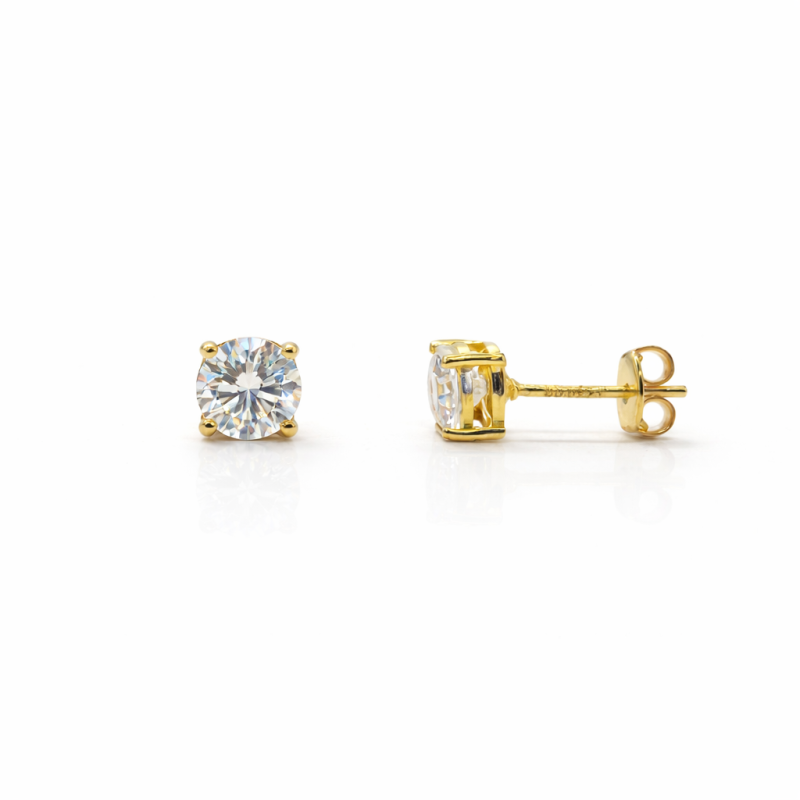 Brincos Dourado Moissanite Ponto de Luz 6 mm – Certificação GRA