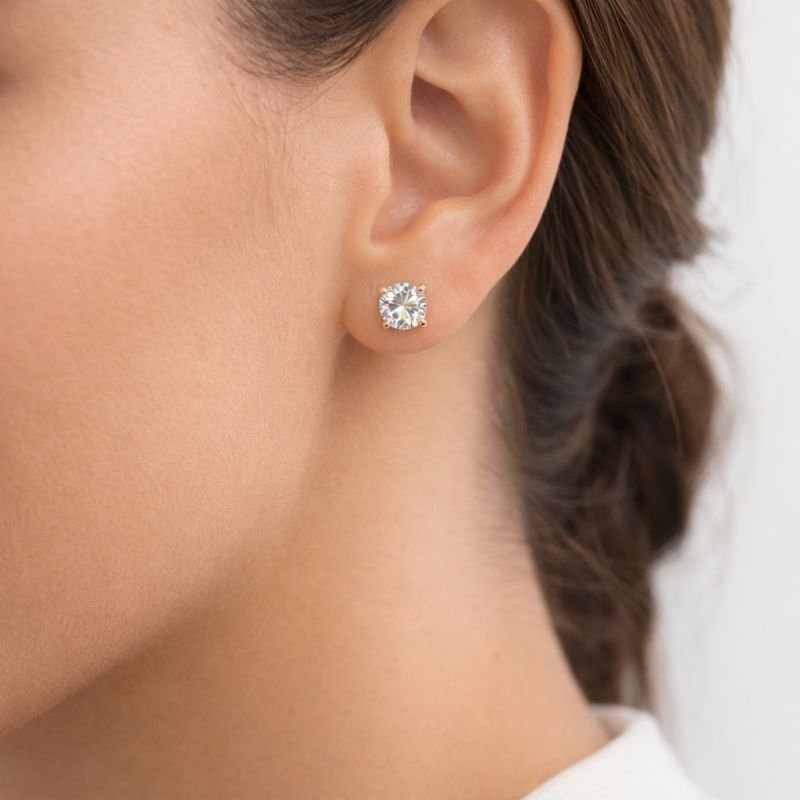 Brincos Dourado Moissanite Ponto de Luz 6 mm – Certificação GRA