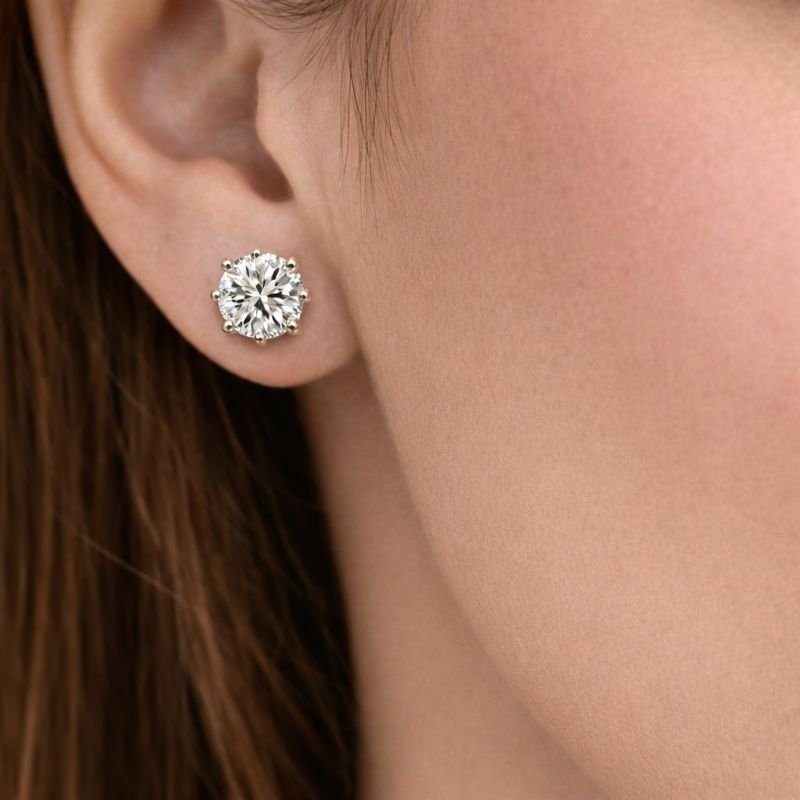 Brincos Moissanite 6 mm em Prata 925 – Certificação GRA