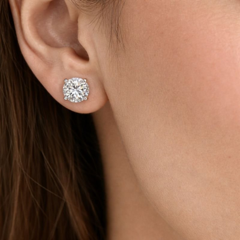 Brincos Moissanite 8 mm em Prata 925 – Certificação GRA