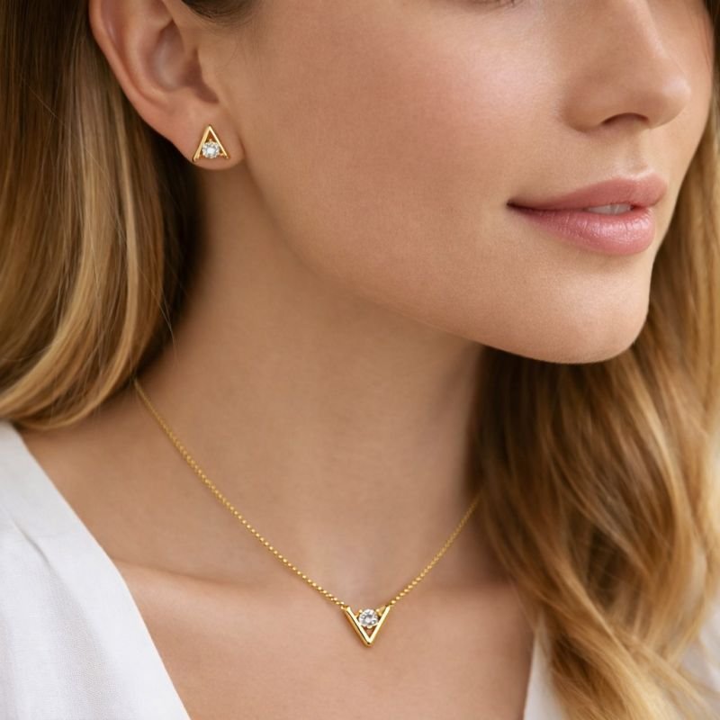 Conjunto Dourado com Moissanite - Certificação GRA