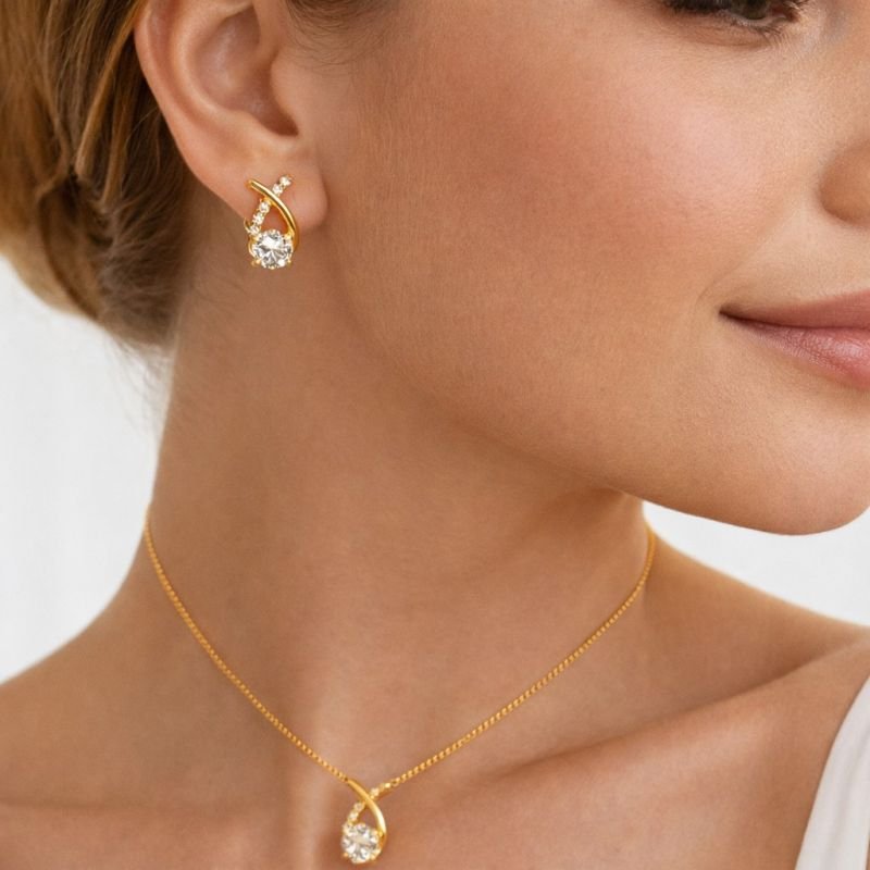 Conjunto Dourado com Moissanite - Certificação GRA