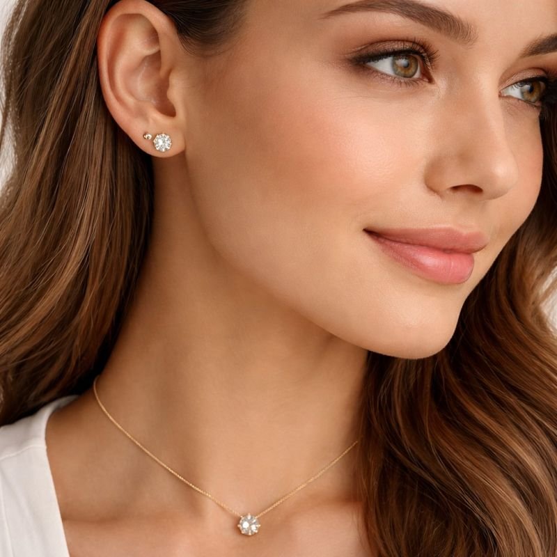 Conjunto Dourado Moissanite Ponto de Luz - Certificação GRA