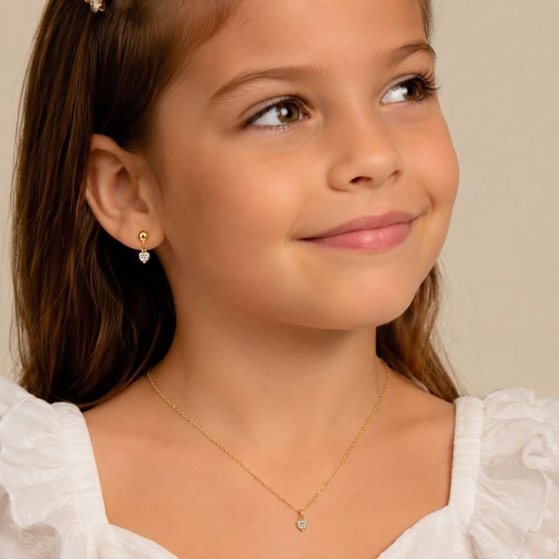 Conjunto infantil Dourado Coração Zircônais