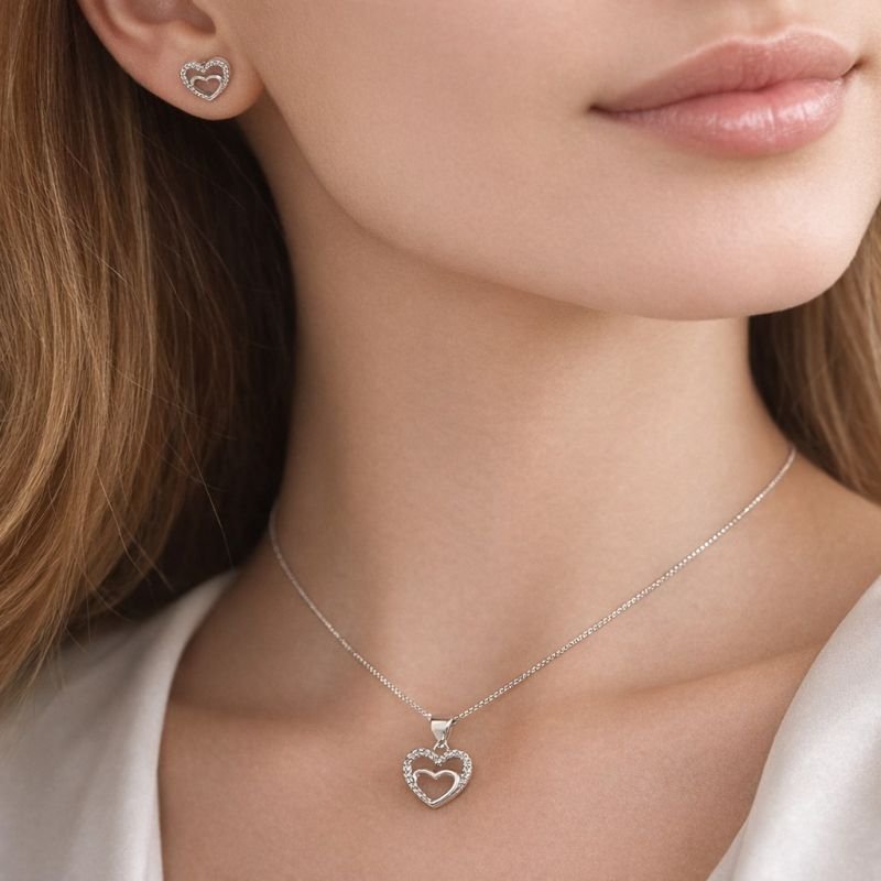 Conjunto Prata Coração com Microzircônias