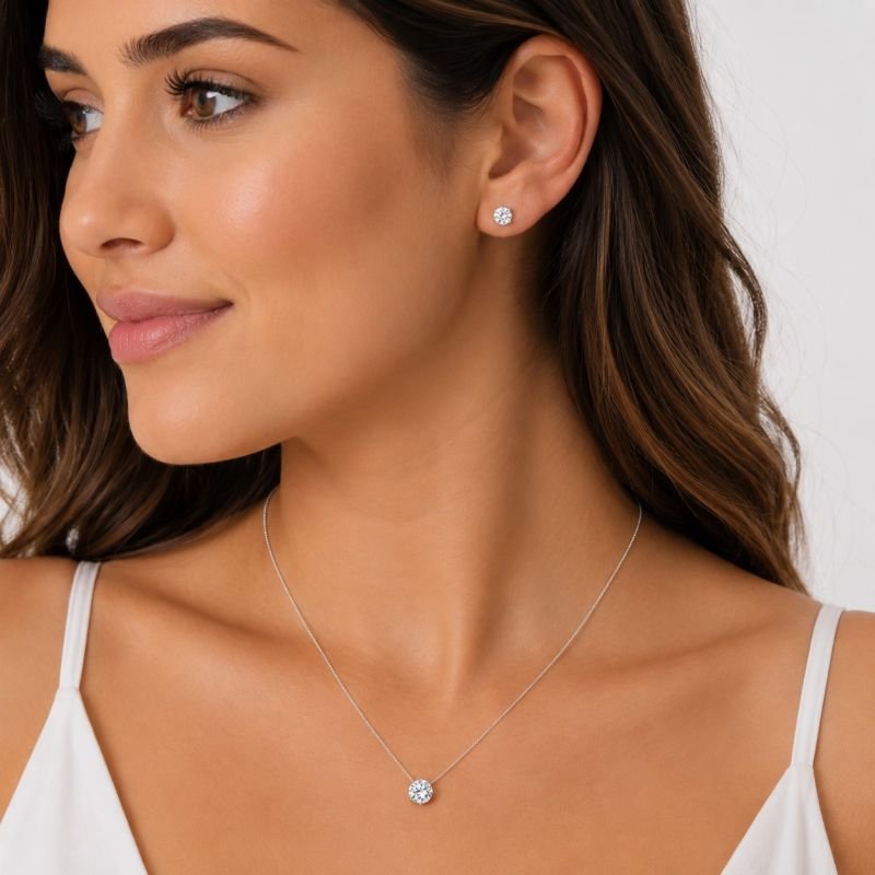 Conjunto Prata Moissanite Ponto de Luz - Certificação GRA