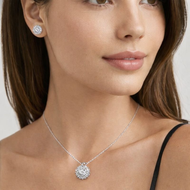 Conjunto Prata Moissanite Redonda