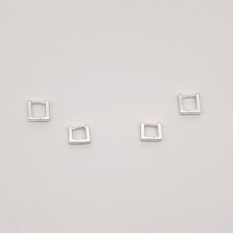 Duo Brincos Argola Prata Retângulo