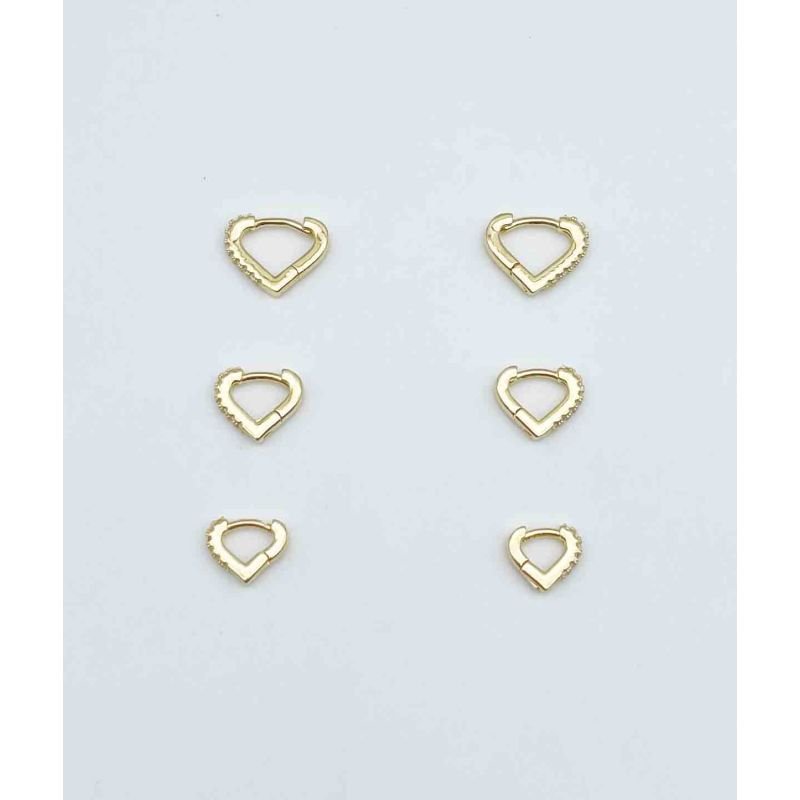 Duo Brincos Coração Argolas Dourada Zircônias