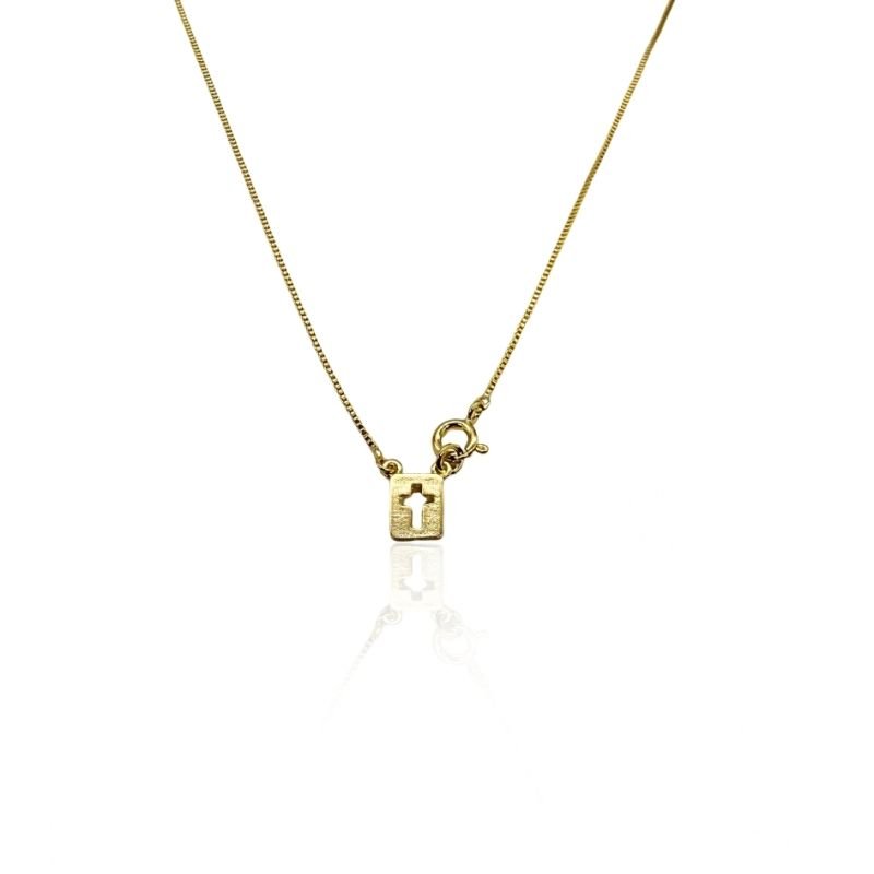 Escapulário Dourado Infantil Com Fecho e Medalha Anjo e Cruz