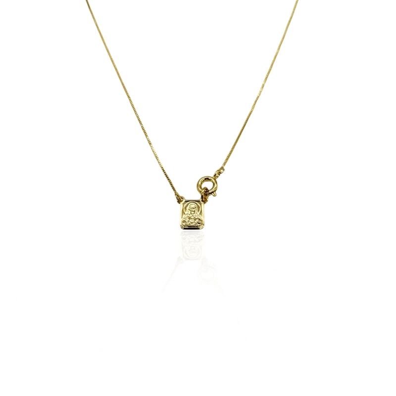 Escapulário Dourado Infantil Com Fecho e Medalhas Sagrado Coração de Jesus e Nossa Senhora Aparecida