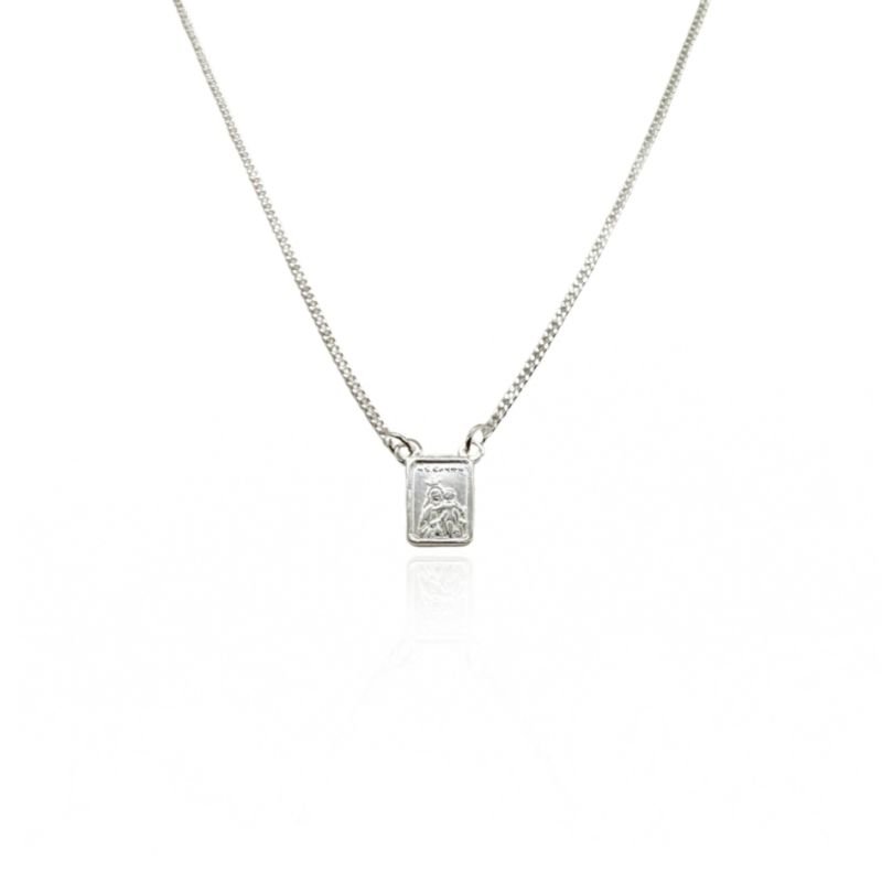 Escapulário Prata com Fecho e Medalhas Sagrado Coração de Jesus e Nossa Senhora do Carmo