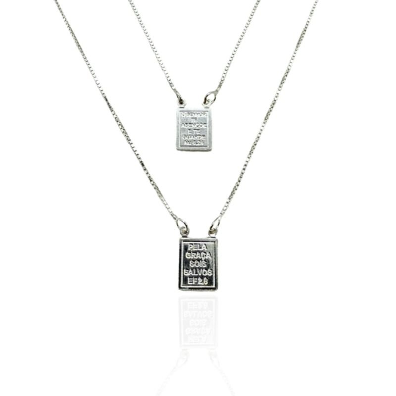 Escapulário Prata Sagrado Coração de Jesus e Nossa Senhora do Carmo