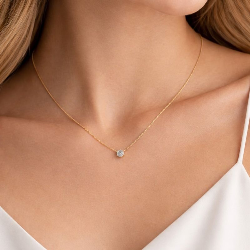 Gargantilha Dourada Moissanite Ponto de Luz 4 mm- Certificação GRA