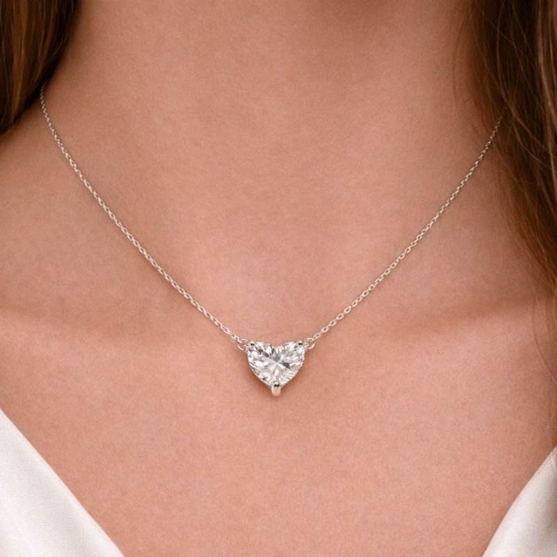 Gargantilha Prata Coração Moissanite - Certificação GRA