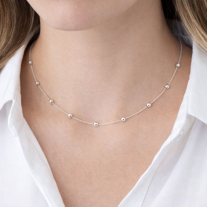 Gargantilha Prata Esferas 45 CM