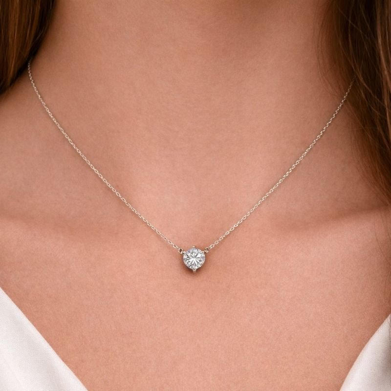 Gargantilha Prata Moissanite Ponto de Luz 6 mm- Certificação GRA