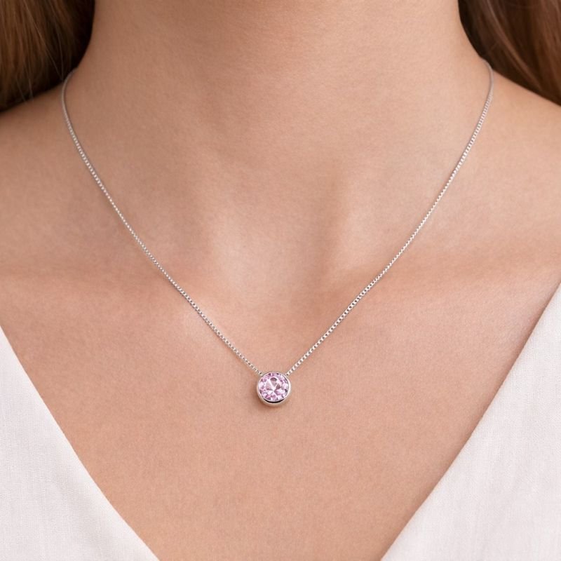 Gargantilha Prata Ponto de Luz Rosa