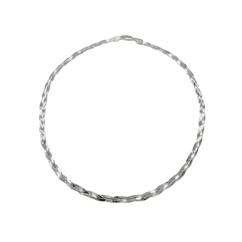 Gargantilha Prata Trançada 3 Fios 40 cm