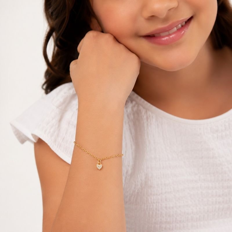 Pulseira Dourada Infantil Coração Zircônias