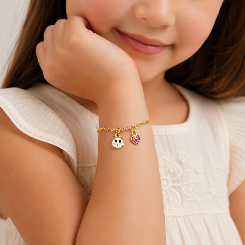 Pulseira Dourada Infantil Gato