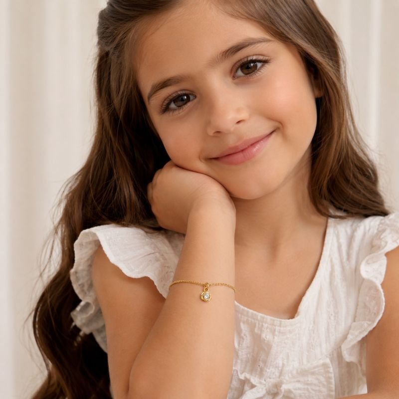 Pulseira Dourada Infantil Zircônia Ponto de Luz