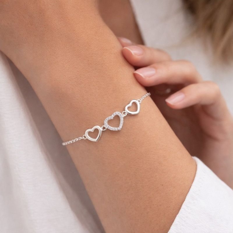 Pulseira Prata 3 Corações