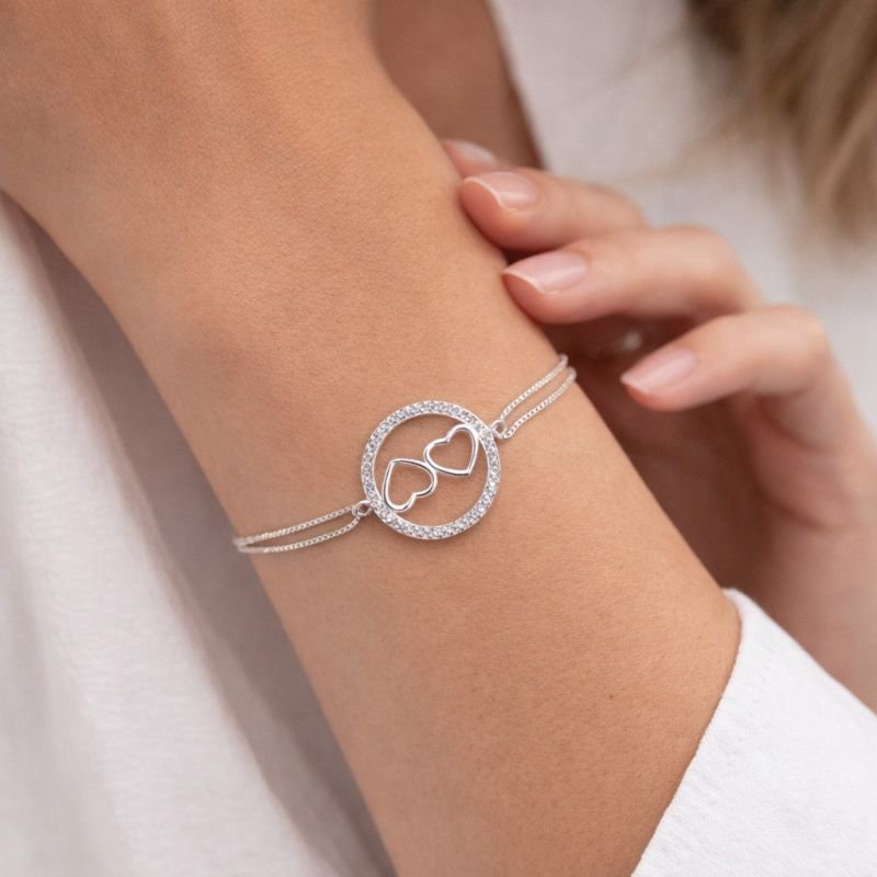 Pulseira Prata Corações