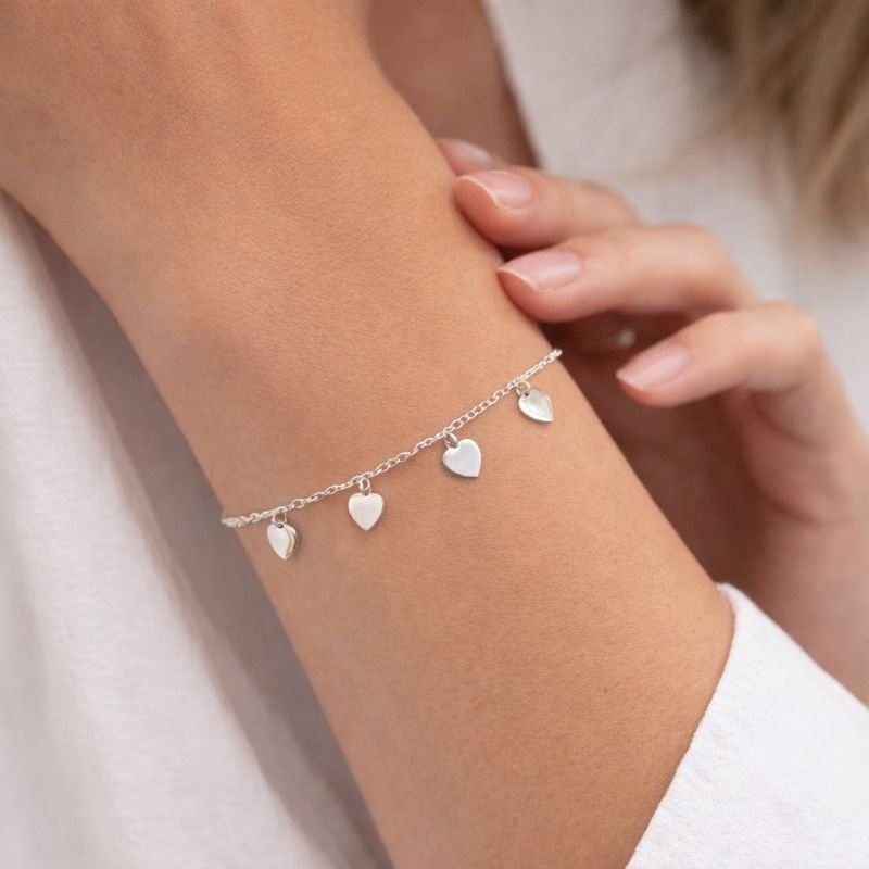 Pulseira Prata Corações